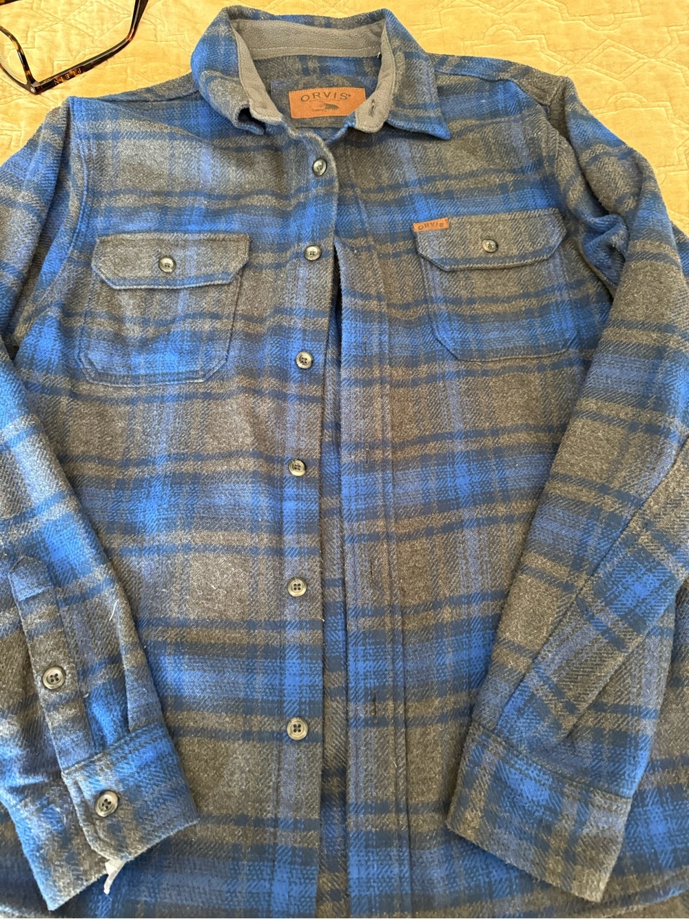 Orvis Blue and Gray Plaid Flannel Shirt Jacket